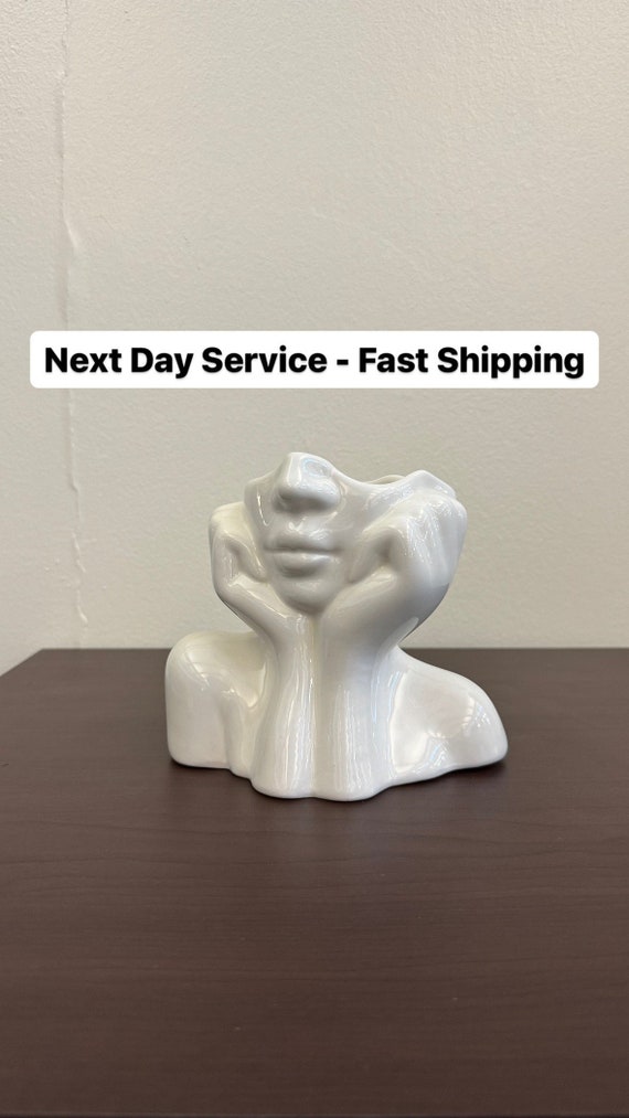 Half face lady ceramic vase, woman head planter, beautiful girl flower pot, female model statue table centerpiece home decor, gifts for her