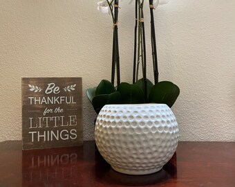 Round Golf Ball Ceramic Planter, White Spherical Display Pot Home
