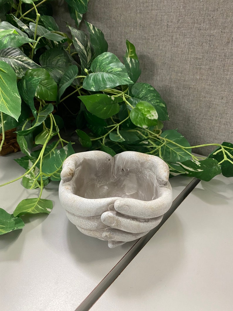Cupped Palm Hands Cement Planter Save Planet Earth Flower Pot Bowl cupped-palm-hands-cement-planter-save-planet-earth-flower-pot-bowl