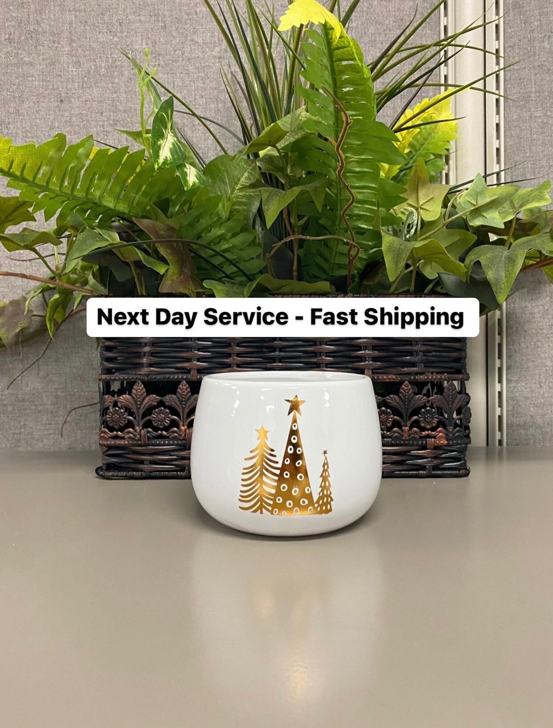 Gold Christmas Tree Planter, 3 Shiny Xmas Tree Trio Flower Plant Pot