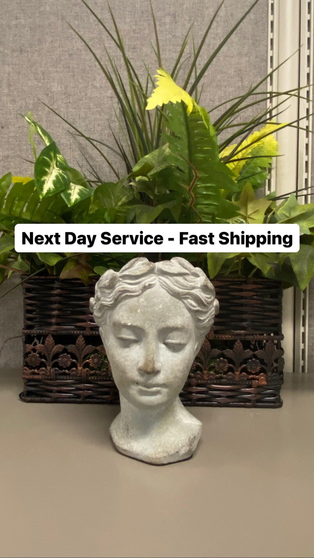 LARGE Greek Goddess Cement Planter, Woman Head Figure Flower Pot Home