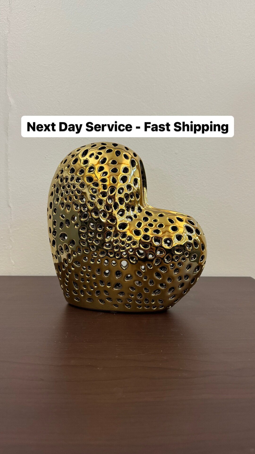 Gold Sideways Heart Ceramic Vase W/ Holes, Valentine's Day Flower Pot