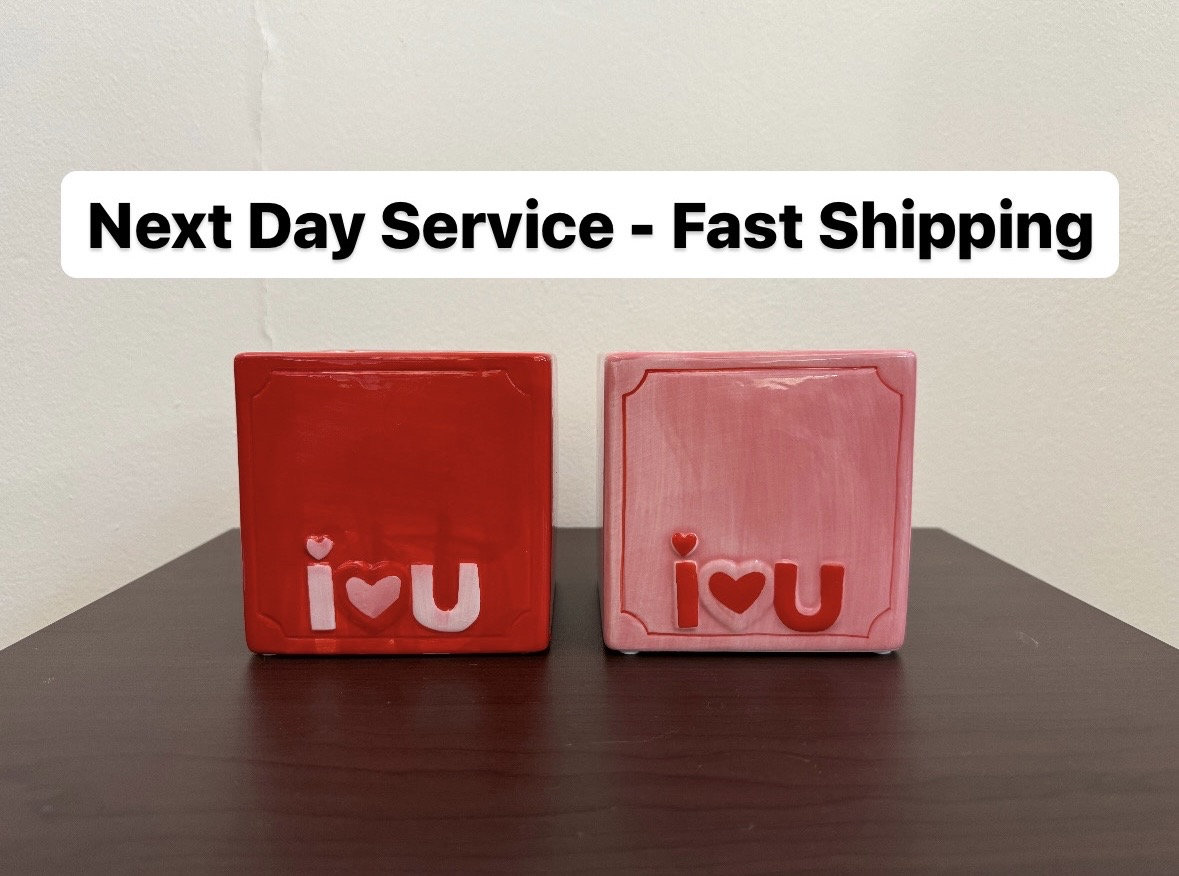 Square "I Love You" planter, Valentine's Day cube ceramic pot, heart gifts for him/her, wedding table centerpiece, love & romance home decor
