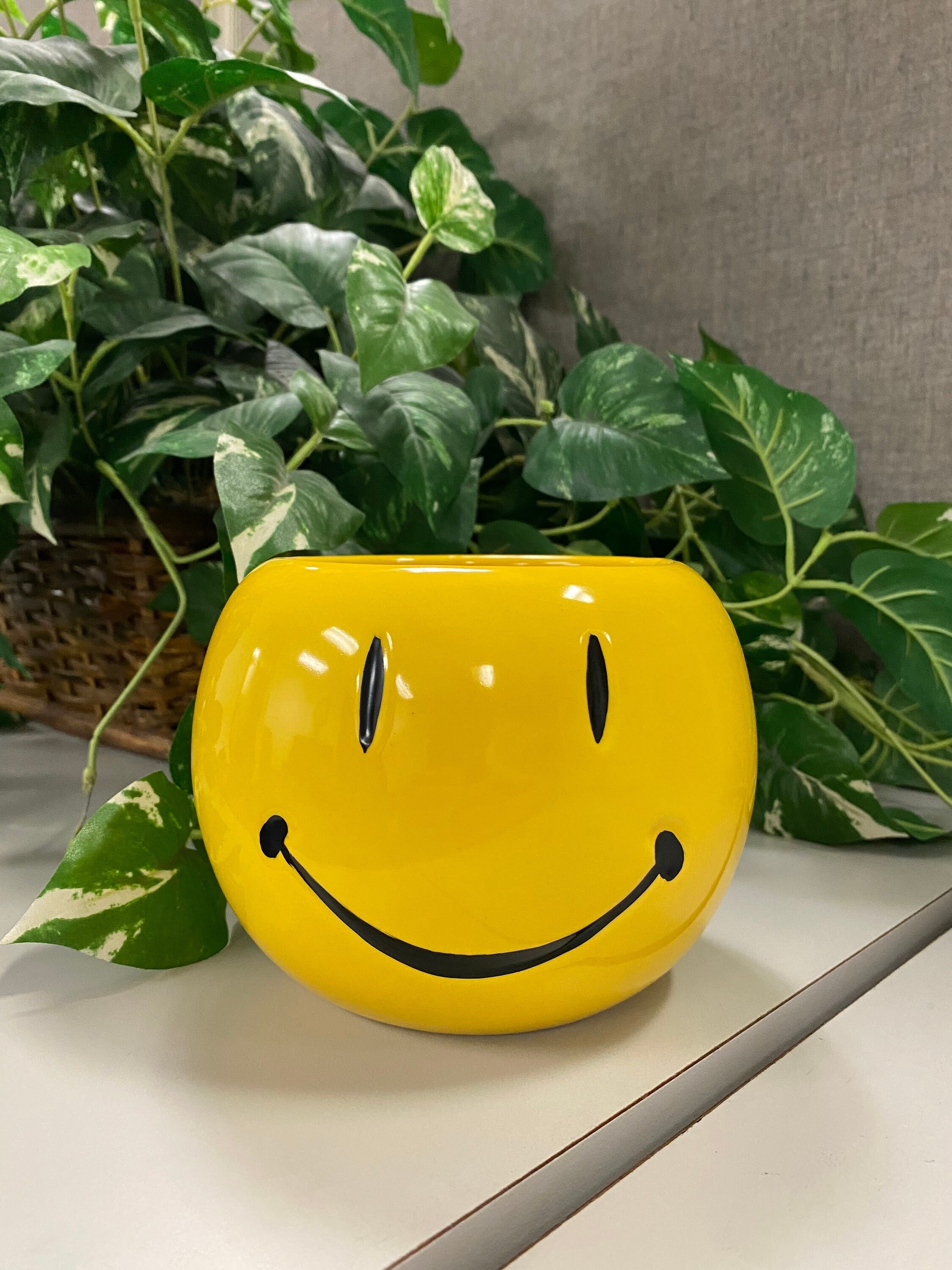 Sitting Happy Flower Pot or Candy Dish, Cute Plant Pot, Face