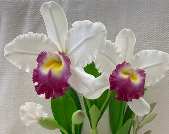 Handmade Large White Cattleya Orchid