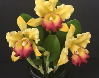 Handmade polymer Clay Yellow Cattleya orchids