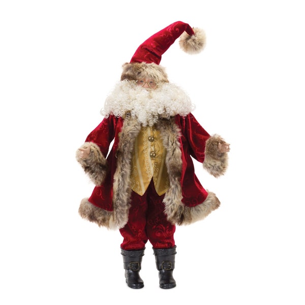 24" Santa with Fur-Trim Coat - Large Standing Santa Figurine - Traditional Santa Table-Top Christmas Decor - Santa Wreath Enhancement