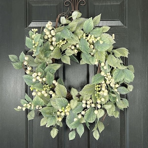 Spring and Summer Wreath For Front Door, Greenery Wreath, Leaves and Berrries, Spring Foliage Wreath Base