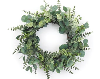 Year Round Front Door Wreath with Mixed Eucalyptus, Indoor Wreath, Farmhouse Wreath, Everyday Greenery Wreath, Modern Farmhouse