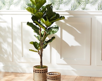 Faux Fiddle Leaf Fig Tree, Realistic Artificial Houseplants, 5' Tall, Small 56" H