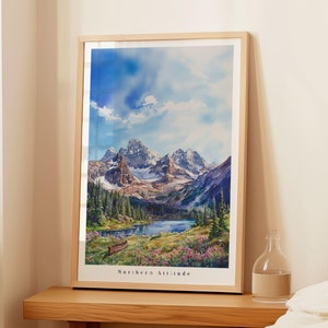 Actitud Norteña - Impresión artística en acuarela - Decoración moderna para el hogar - Idea de regalo - Paisaje de montaña - Póster imprimible digital - Arte mural
