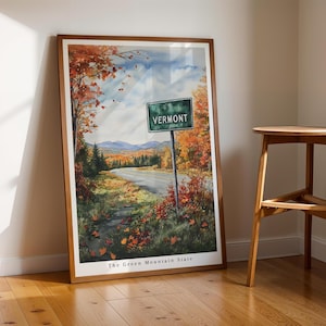 Vermont - The Green Mountain State - Aquarell Kunst - Trendige Wandkunst - Geschenkidee - Road Trip - Digitales druckbares Poster - Herbst Wandkunst