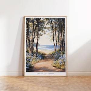 Out of the woods - Watercolor art print - Modern Home décor - Gift idea - Forest Beach Print - Woods Poster - Blue Summer Wall Art