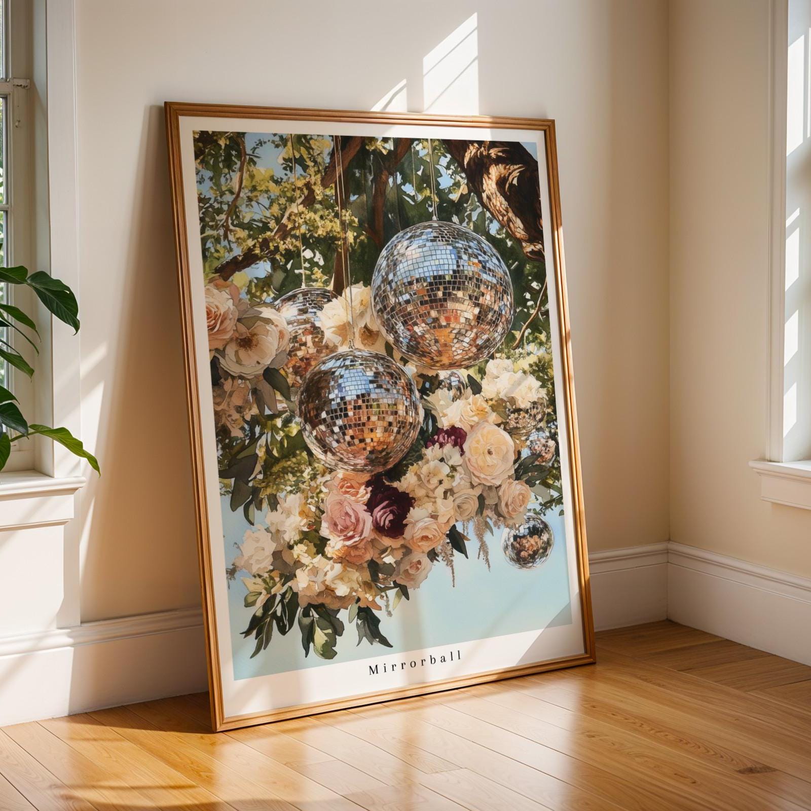 Mirrorball Print - Watercolor Art Print - Floral & Disco Ball Scenery - Dorm Room Décor - Subtle Gift Idea - Folklore Poster - Trendy Print