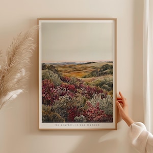 Maroon - Watercolor art print - Modern Home décor - Gift idea - Scarlet Maroon Wildflower Landscape - Nature Wall Art - Autumn Maroon Field