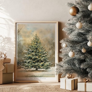 Vintage Tis The Damn Season Print - Trendy Christmas Art - Watercolor - Snowy Pine Tree Décor - Evermore Seasonal Décor - Holiday Gift Idea