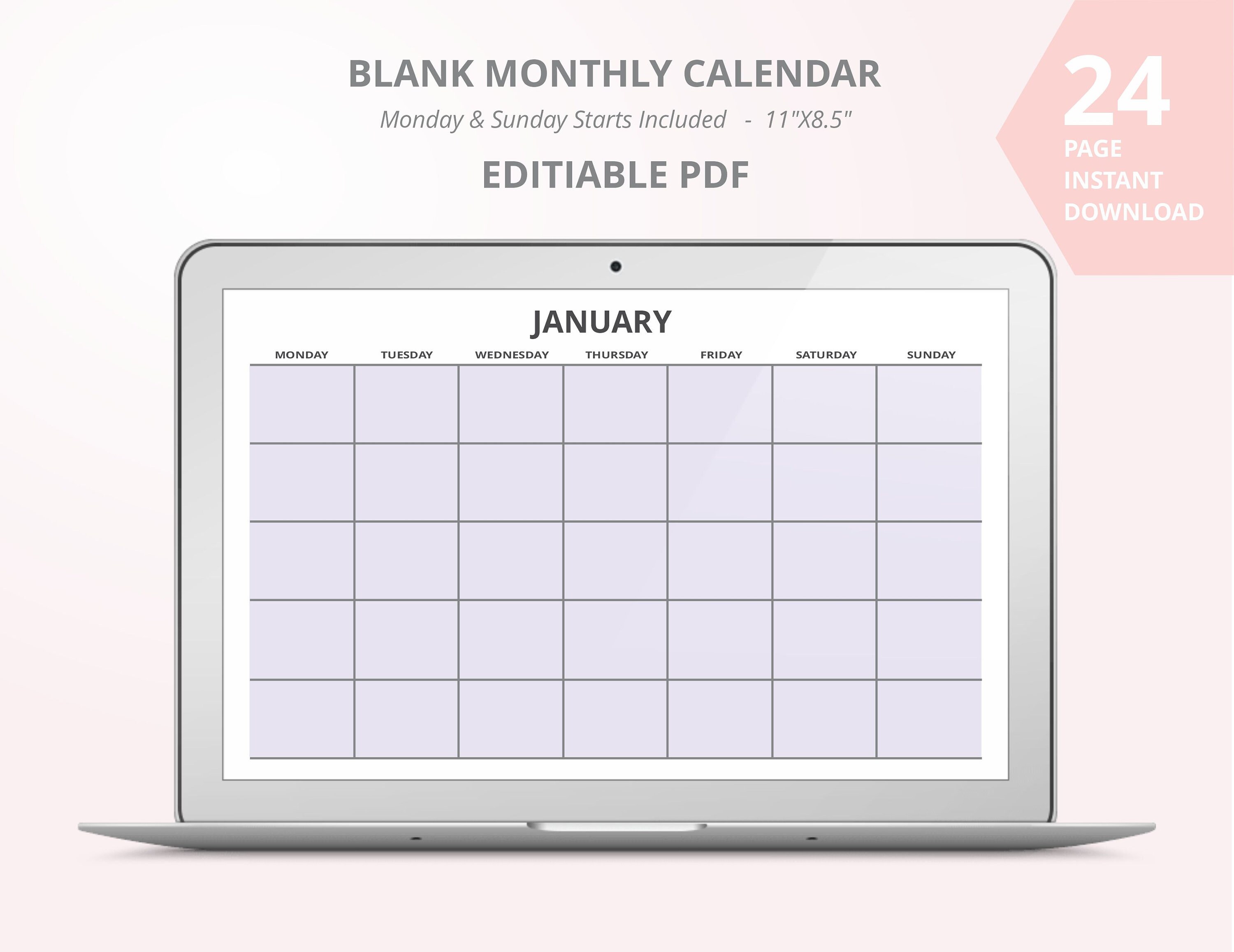 January to December Monthly Calendar, Editable PDF Calendar, Monthly ...