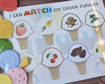 Ice Cream Flavor Matching Game, Printable, Toddler Preschool Learning Tool, Educational, Homeschool, Kindergarten,Pre K, Kids Busy Activity