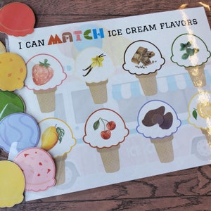 Ice Cream Flavor Matching Game, Printable, Toddler Preschool Learning Tool, Educational, Homeschool, Kindergarten,Pre K, Kids Busy Activity