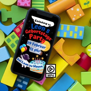 Astronaut Children&#39;s Birthday Digital Animated Invitation for Boys, Animated ECard Digital Birthday Invitation