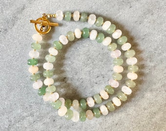 Candy Gemstone Rondelle Beaded Necklace // Rose Quartz Aventurine Pastel Choker