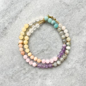Rainbow Gemstone Beaded Necklace / Pastel Candy Necklace / Gift for her