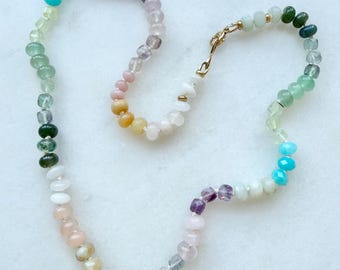 Hand Knotted Rainbow Gemstone Necklace: Gold Vermeil Clasp