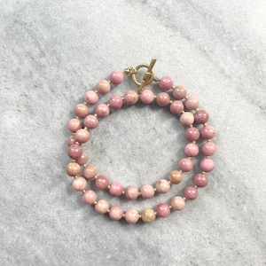 Pink Rhodonite Beaded Necklace / Boho Gemstone Jewellery / Gift for Her