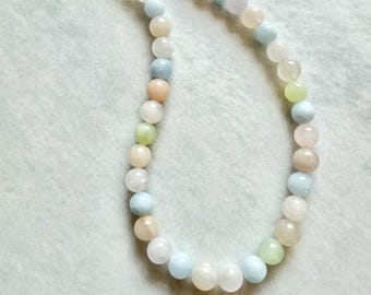 Collana massiccia di morganite e acquamarina / Gioielli con perline di berillo pastello