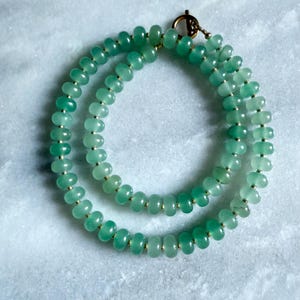 Green Aventurine Rondelle Beaded Necklace / Candy Gemstone Jewellery / Gold plated / Gold filled clasp