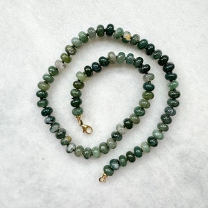 Moss Agate Silk Knotted Rondelle Necklace / Green Gemstone hand knotted jewellery / Gold vermeil clasp