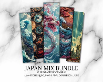 Printable Japan Bookmarks / Bundle of 15 different bookmarks / bookmarks png / mix of art / variety of styles / gift idea / book / child /