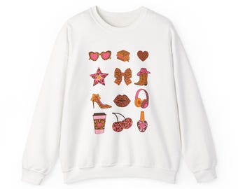 Pink Leopard Print Crewneck Sweatshirt | Pink Leopard Accent Sweatshirt