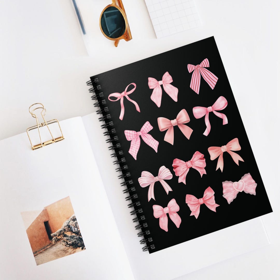 Pink Ribbon Bows Spiral Notebook | Ruled Line - Etsy