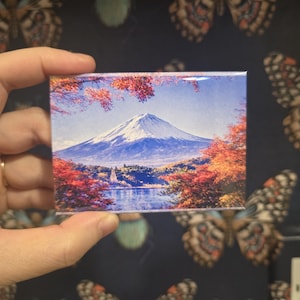 Japan Whimsical Mount Fuji Autumn Illustration, Lake Kawaguchi Fall Foliage Art Print, Japanese Landscape Decor