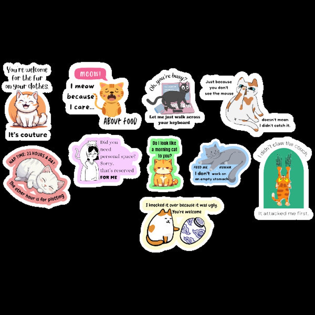 Cat Lover Sticker, Cat Sticker Pack, Funny Cat Sticker, Vinyl Stickers ...