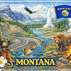 Montana Magnet Souvenir, Beartooth Highway Glacier National Park, Big Sky Country Travel Gift Fridge Magnet, Travel Souvenir
