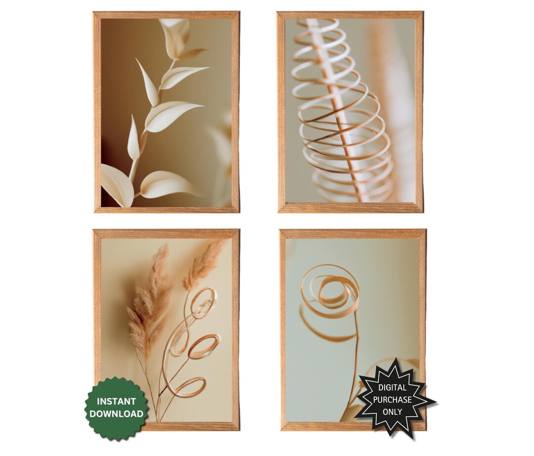 Neutral Botanical Prints Set of 4, Farmhouse Wall Art (digital Prints ...