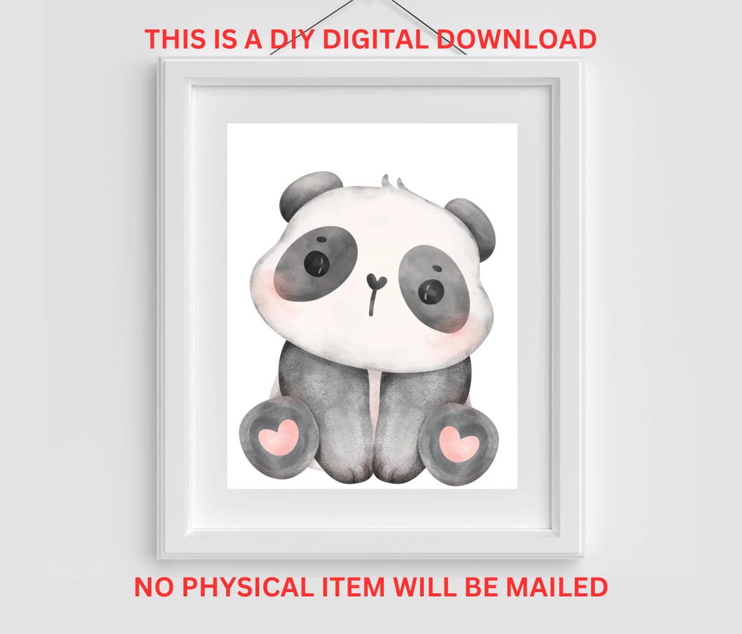 Baby Panda Printable Watercolor Painting, Nursery Wall Art Decor, Baby ...