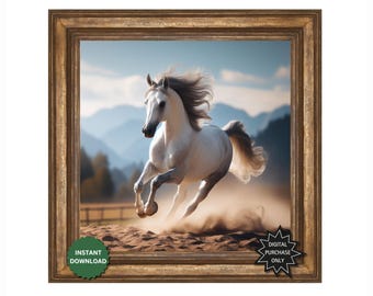 White Arabian Horse Print | Elegant Equestrian Wall Art (Digital Download)