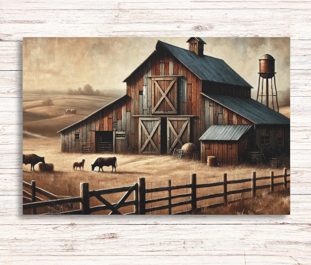 Rustic Barn Canvas Wall Art - Country Farmhouse Western Landscape Print ...