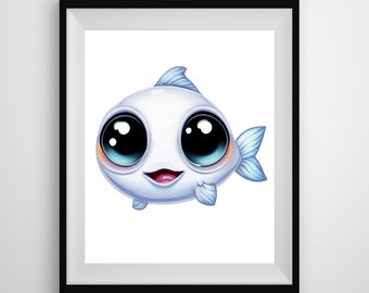 Kawaii Anime Fish Digital Print: Perfect for Nursery Decor & Child's Room - Instant Download, Pet Print, Printable Animal Art