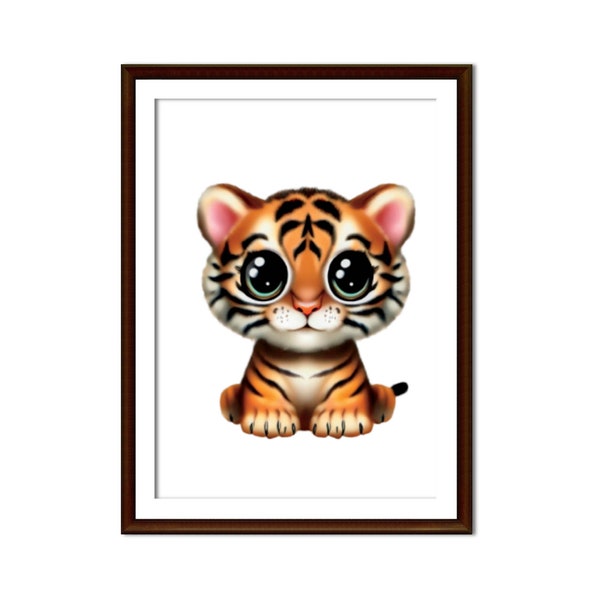 Kawaii Anime Baby Tiger Nursery Print: Cute Baby Tiger, Adorable Big-Eyed Tiger Cub Art for Digital Decor