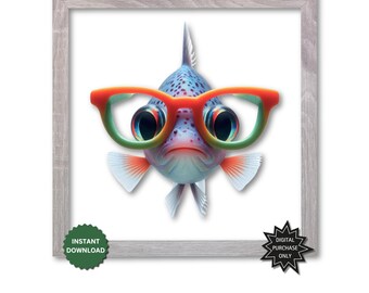 Fish with Glasses Art Print | Funny Sea Life Decor (Digital Download)