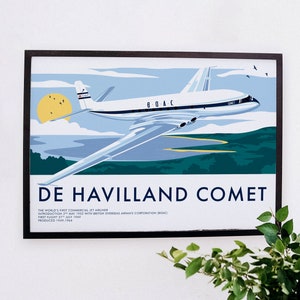 Póster del avión De Havilland Comet 1: el primer avión de pasajeros a reacción del mundo, arte de aviación, paisaje