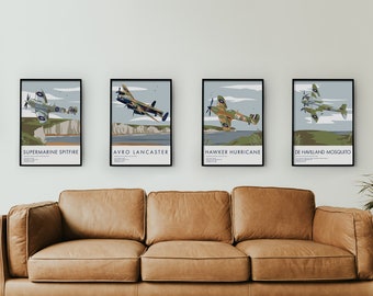 WWII Aircraft Print Set – Spitfire, Lancaster, Hurricane, Mosquito