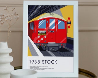 Vintage London Underground Poster: 1938 Stock Train at Charring Cross Station
