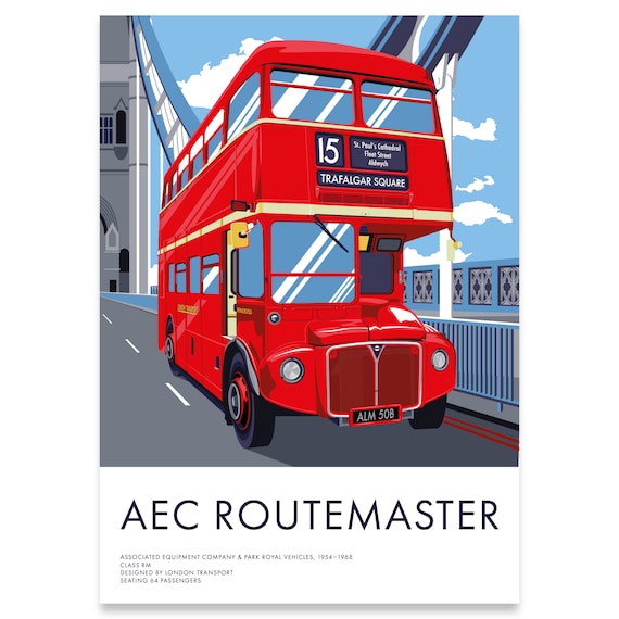 Vintage London Transportation Poster: AEC Routemaster London Bus