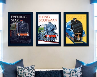 Steam Train Art Print Set | Flying Scotsman, Mallard, Evening Star