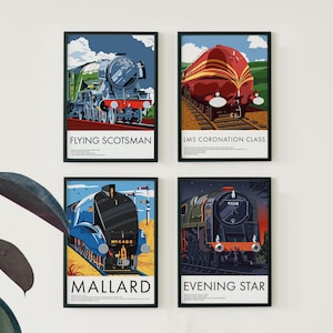 Vintage Steam Train Art Prints: Flying Scotsman, Mallard, LMS Coronation Class, Evening Star